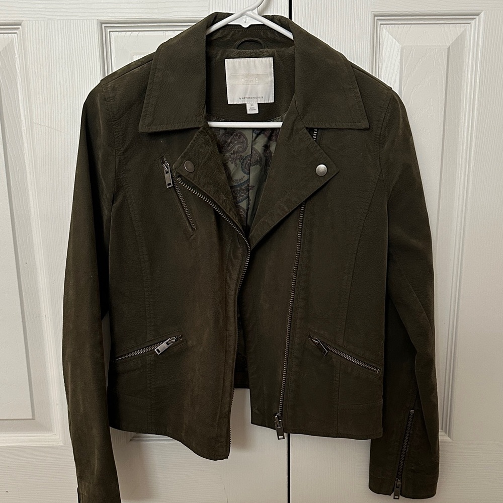 Anthropologie Ettitwa Olive Suede Moto Jacket